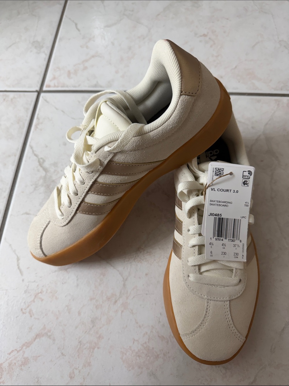 Adidas VL Court 3.0 Women's Cream Suede Sneakers with Gum Sole